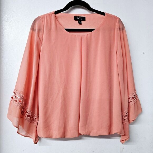 BCX Salmon Long Bell Sleeve Sheer Pullover Women Shirt (M) - Picture 1 of 5
